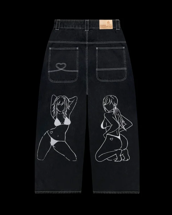 COLLECTIVE GIRLFRIEND SUPER BAGGY JEANS WASHED BLACK