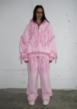 Bad Romance Lace Ribbon Oversized Sweatpants Baby Pink-1