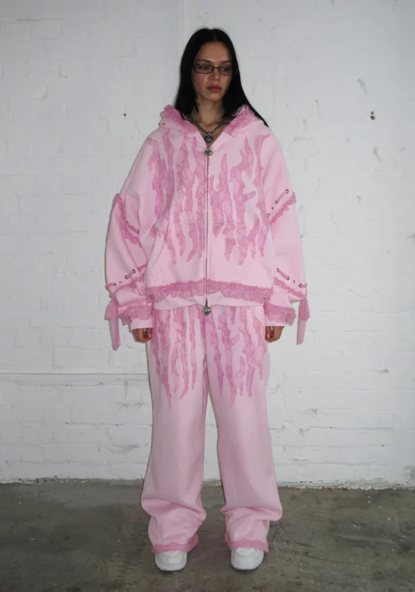 Bad Romance Lace Ribbon Oversized Sweatpants Baby Pink-1