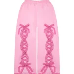 Bad Romance Lace Ribbon Oversized Sweatpants Baby Pink