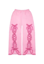 Bad Romance Lace Ribbon Oversized Sweatpants Baby Pink