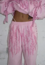 Bad Romance Lace Ribbon Oversized Sweatpants Baby Pink-3