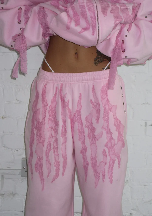 Bad Romance Lace Ribbon Oversized Sweatpants Baby Pink-3