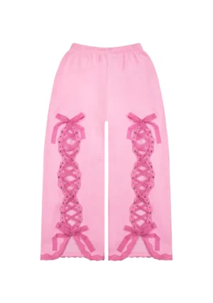 Bad Romance Lace Ribbon Oversized Sweatpants Baby Pink