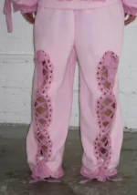 Bad Romance Lace Ribbon Oversized Sweatpants Baby Pink-4