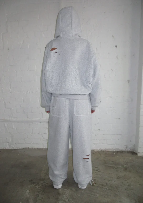 Curse Distressed Oversized Sweatpants Grey Marl-4