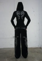 Curse Rhinestone Velour Sweatpants Black-4