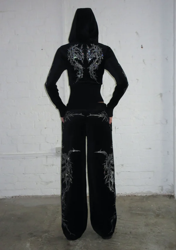 Curse Rhinestone Velour Sweatpants Black-4