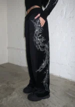 Curse Rhinestone Velour Sweatpants Black-5