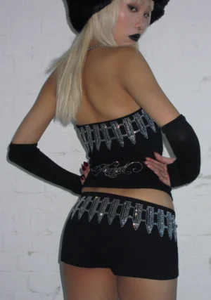 Enemy Rhinestone Micro Hotpant Shorts Black-1