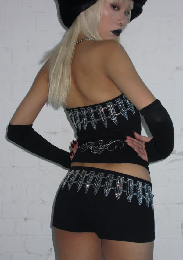 Enemy Rhinestone Micro Hotpant Shorts Black-1