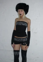 Enemy Rhinestone Micro Hotpant Shorts Black-5