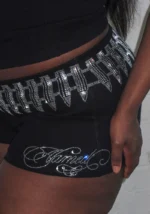 Enemy Rhinestone Micro Hotpant Shorts Black-6