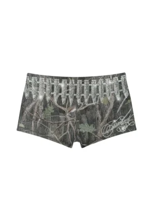 Enemy Rhinestone Micro Hotpant Shorts Tree Camo