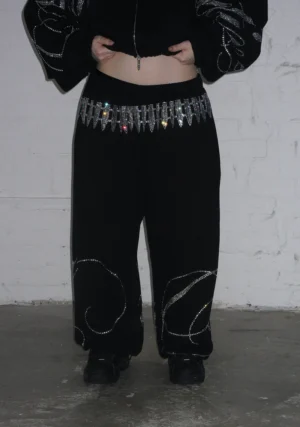 Enemy Rhinestone Sweatpants Black-1