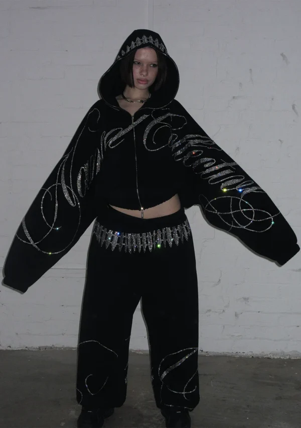 Enemy Rhinestone Sweatpants Black-3