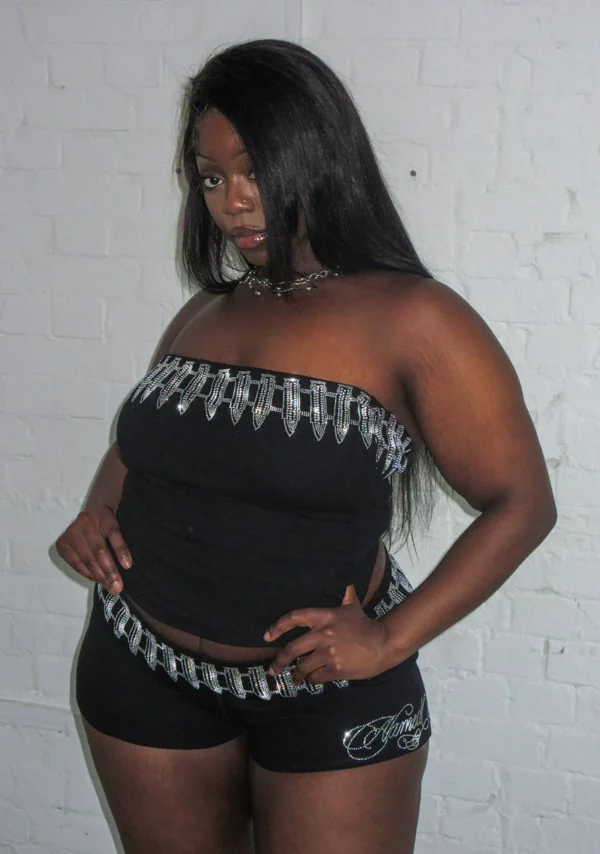 Enemy Rhinestone Tube Top Black-3