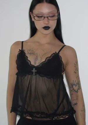 Feral Sheer Mesh Cami Top Black-1