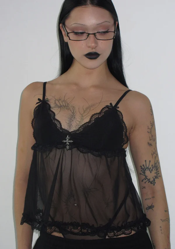 Feral Sheer Mesh Cami Top Black-1