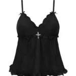 Feral Sheer Mesh Cami Top Black