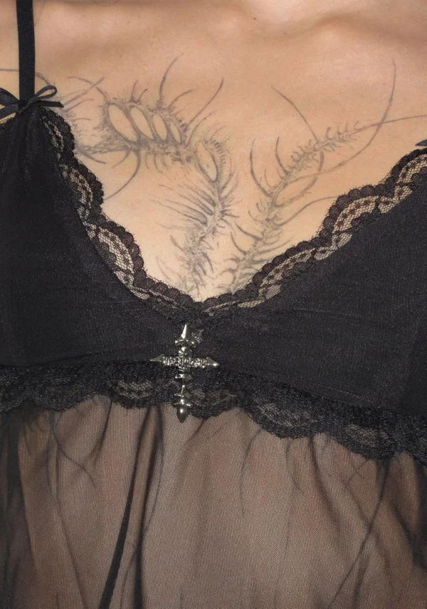 Feral Sheer Mesh Cami Top Black-4