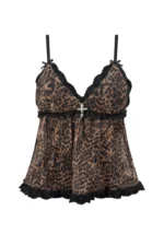 Feral Sheer Mesh Cami Top Leopard