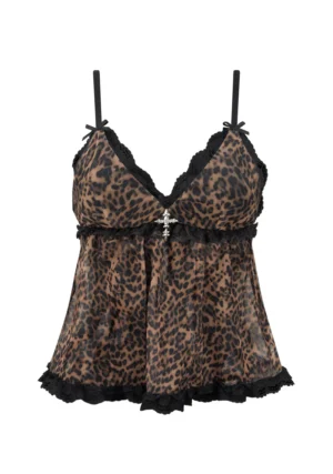 Feral Sheer Mesh Cami Top Leopard