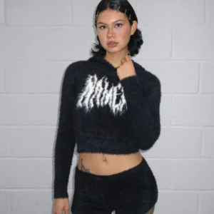 Named Collective Bittersweet Fluffy Knit Black Hoodie
