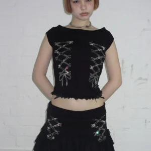 Named Collective Confessions Rhinestone Black Skirt Short