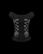 Named Collective Confessions Rhinestone Off Shoulder Black Top