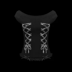 Named Collective Confessions Rhinestone Off Shoulder Black Top