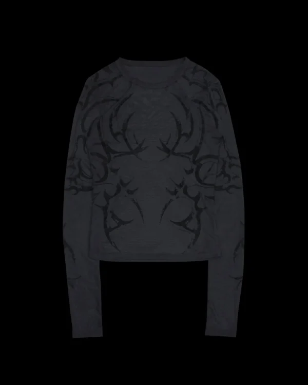 Named Collective Crash Sheer Mesh Long Sleeve Black Top