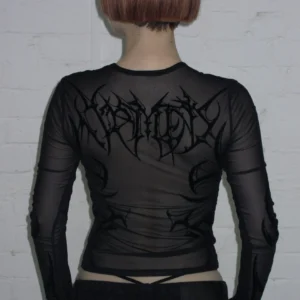 Named Collective Crash Sheer Mesh Long Sleeve Black Top