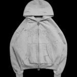 Named Collective Curse Distressed Zip Grey Marl Hoodie