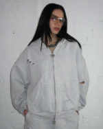 Named Collective Curse Distressed Zip Grey Marl Hoodie3