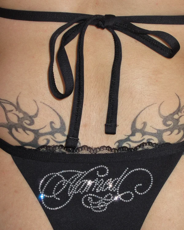 Named Collective Enemy Rhinestone Bottoms Black Bikini