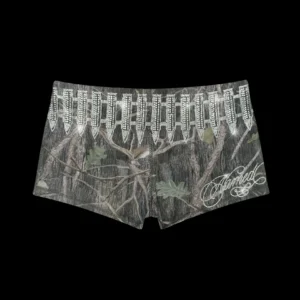 Named Collective Enemy Rhinestone Micro Hotpant Tree Camo Shorts
