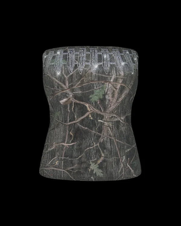 Named Collective Enemy Rhinestone Tree Camo Tube Top