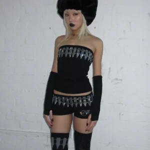 Named Collective Enemy Rhinestone Black Tube Top