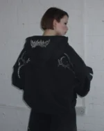 Named Collective Euphoria Distressed Print Chrome Zip Black Hoodie