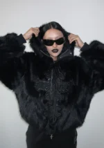Named Collective Feral Faux Fur Bomber Jacket Black-2