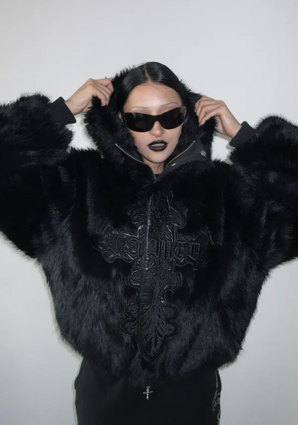 Named Collective Feral Faux Fur Bomber Jacket Black-2