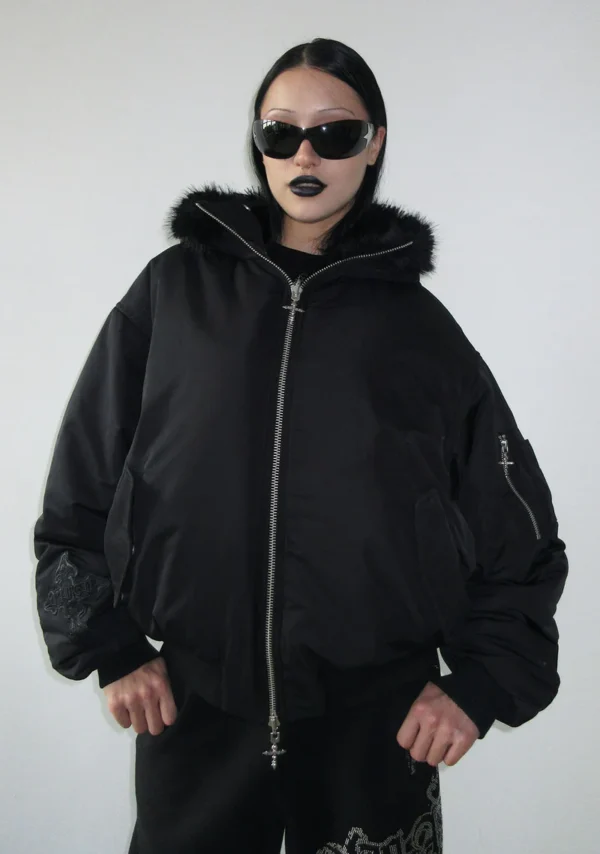Named Collective Feral Faux Fur Bomber Jacket Black-3