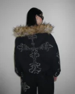 Named Collective Feral Faux Fur Studded Zip (Detachable Fur) Black Hoodie