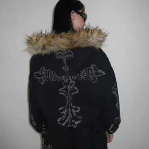 Named Collective Feral Faux Fur Studded Zip (Detachable Fur) Black Hoodie