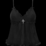 Named Collective Feral Sheer Mesh Cami Black Top