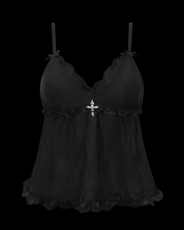 Named Collective Feral Sheer Mesh Cami Black Top
