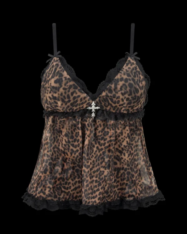 Named Collective Feral Sheer Mesh Cami Leopard Top