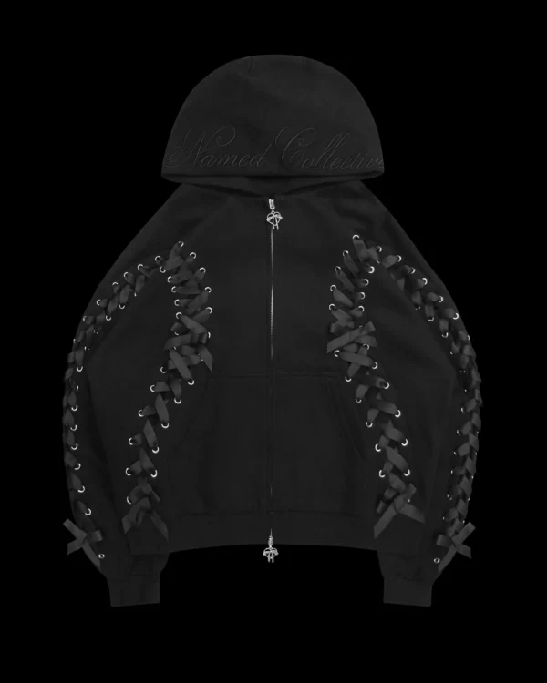 Named Collective Ghost Lace Up Corset Zip Black Hoodie