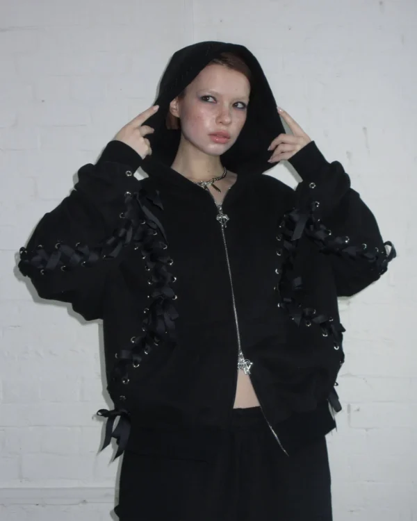 Named Collective Ghost Lace Up Corset Zip Black Hoodie